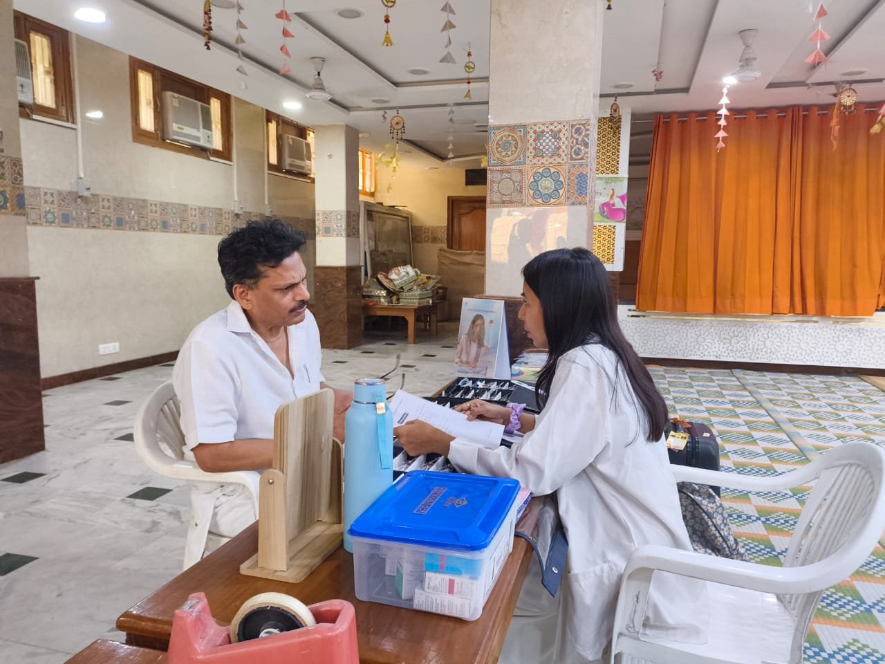 Patient consultation desk at the eye camp